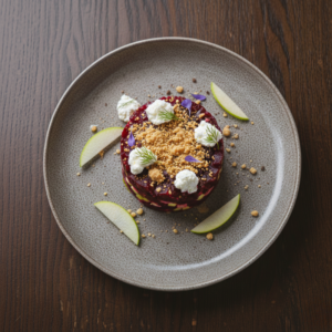 Entrée : tartare de betteraves et pommes