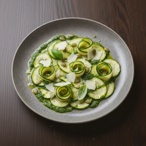Entrée : carpaccio de courgettes