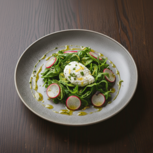 Entrée : salade de jeuens pousses et radis